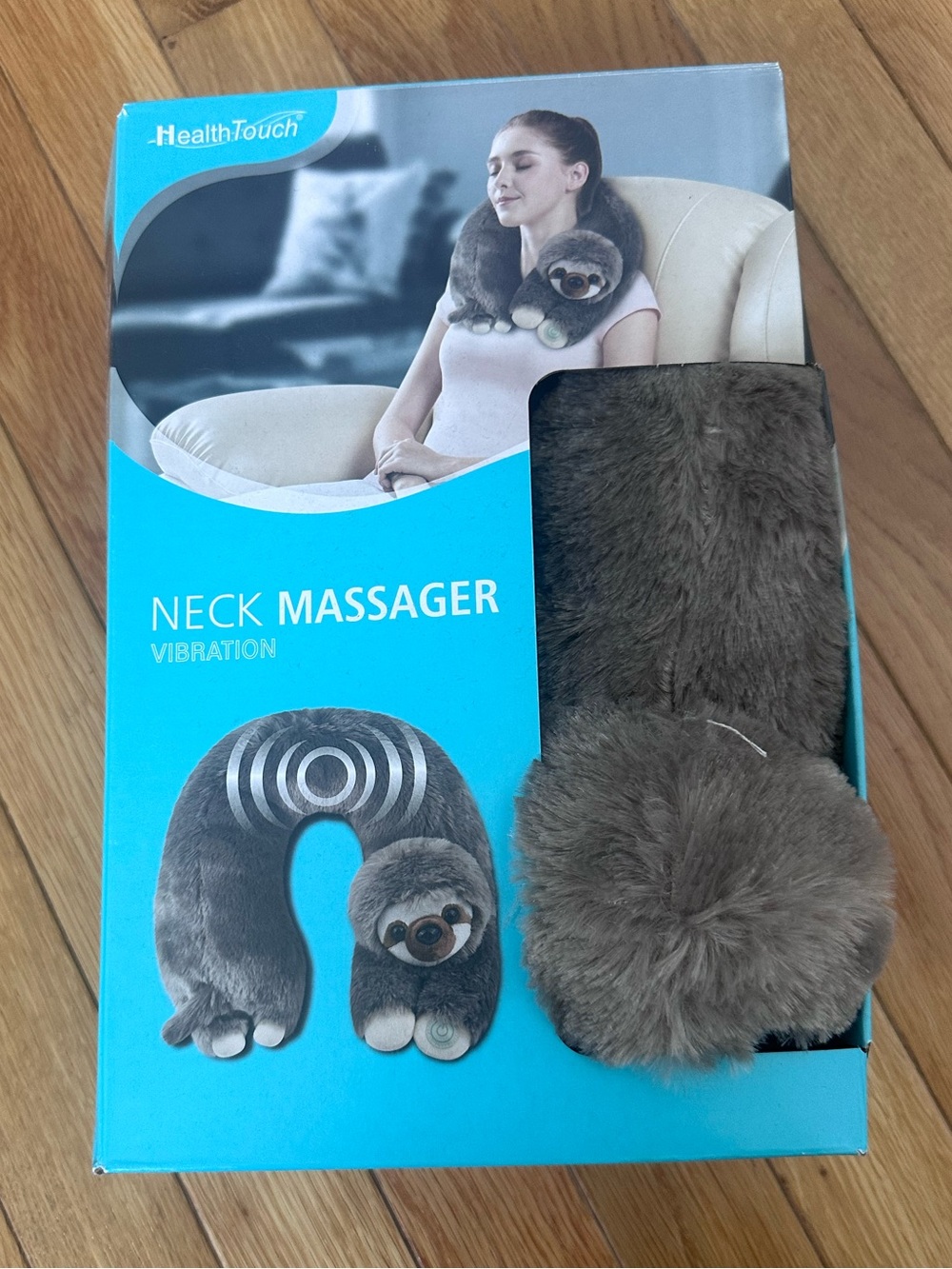 HealthTouch Gray Plush Neck Massager with Vibration